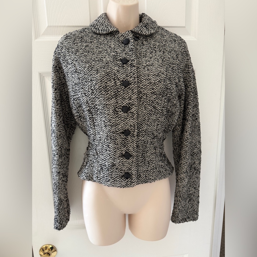 Vintage 1940’s/50’s Kennie Original Fitted Tweed Boucle Wool Jacket Black White